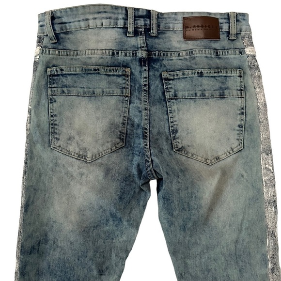 M. Society Men’s Acid Wash Patchwork Distressed Jeans Size 34x32 - Picture 16 of 17